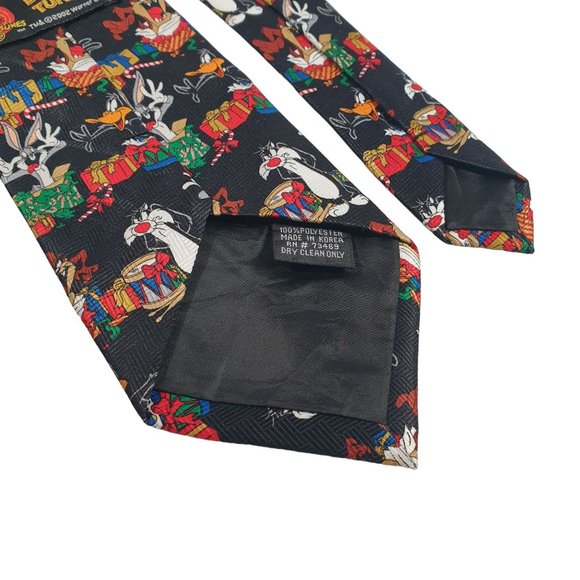 Looney Tunes Cartoon Christmas Holiday Mens Necktie Tie Sylvester Bugs Bunny Taz - Picture 5 of 5